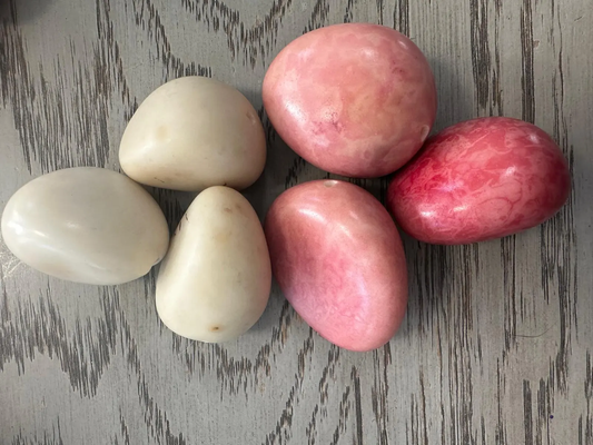 Seed Beads Tagua Whole Nut Polished Bicolor Set Pink & White 6 Pcs Medium Size 3x3 cm approx. Undrilled. TWTwocolors14D-U