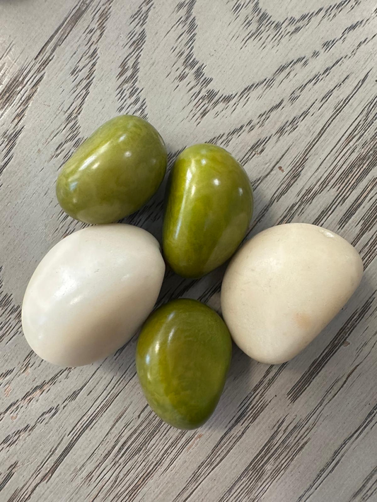 Seed Beads Tagua Whole Nut Polished Bicolor Set Green & White 6 Pcs Medium Size 3x3 cm approx. Drilled. TWTwocolors17D-U