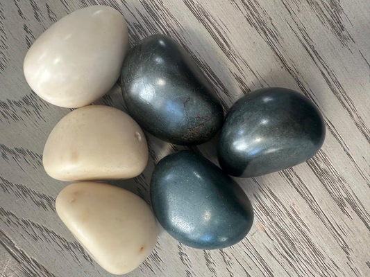 Seed Beads Tagua Whole Nut Polished Bicolor Set Greenish Grey & White 6 Pcs Medium Size 3x3 cm approx. Undrilled. TWTwocolors12D-U