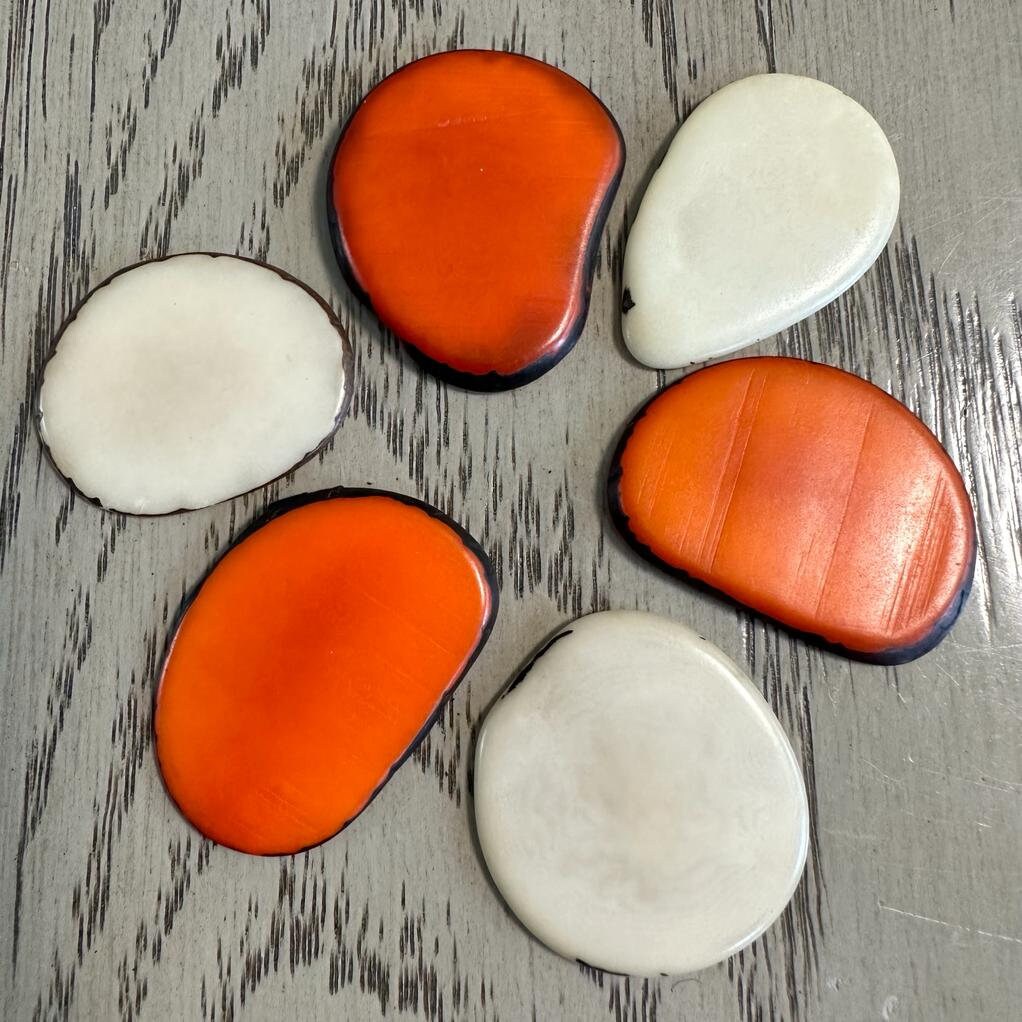 Tagua Slices Beads. 20 Orange and Beige Pieces