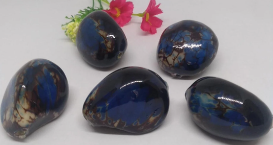 Dark Blue Large Tagua Nut. Organic Natural from Colombia. 1 drilled hole, 6 pieces. 4.5x4 cm. Pure tagua. TWBlue03D