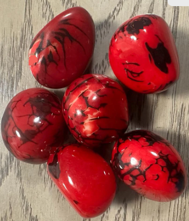 Seed Beads Whole Tagua Nut from Colombia in Red. 6 nuts | 4x4 cm. approx. Undrilled. TWRed01U
