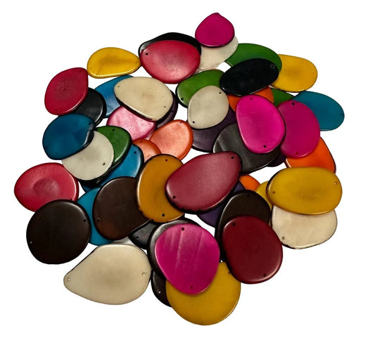 Tagua Nut Slices Seed Beads for Jewelry Making 100 Tagua Chips Multicolored Pieces Top And Bottom Drilled