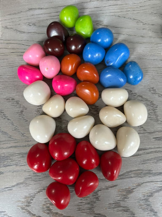 Tagua Whole Nut 34 Tagua Nuts - Beads in 8 Colors - Polished Tagua Vertically Drilled