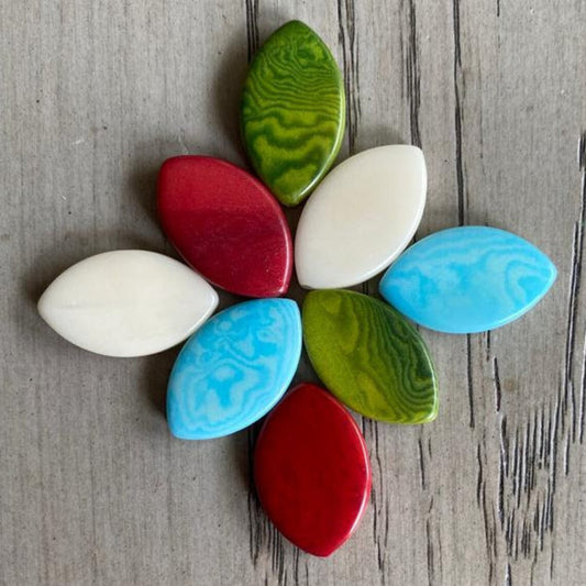 Tagua Leaf Beads. 20 Multicolored Pieces.