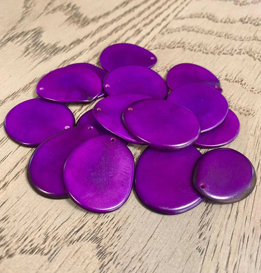 Tagua Slices Beads. 20 Purple Pieces.