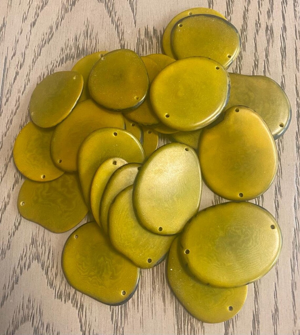 Tagua Slices Beads. 30 Olive Green Pieces