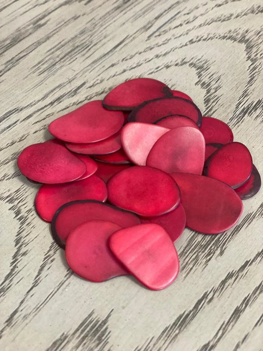 Tagua Slices Beads. 20 Red Pieces
