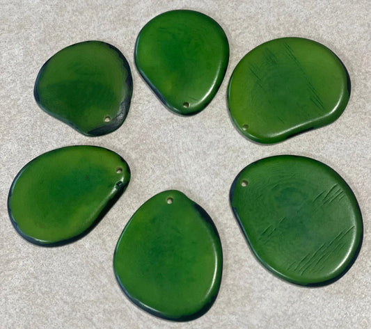 Tagua Chip Slices Beads. 20 Green Pieces