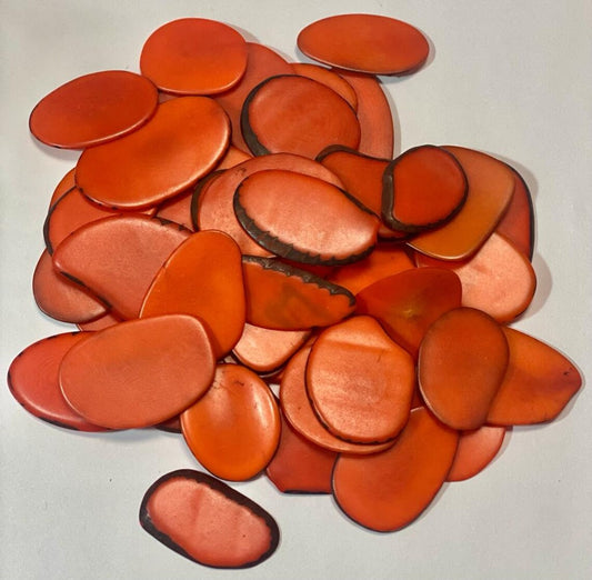 Tagua Slices Beads. 20 Orange Pieces.