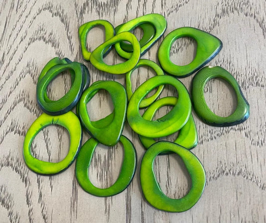 Tagua Hoop Beads. 20 Green Pieces.