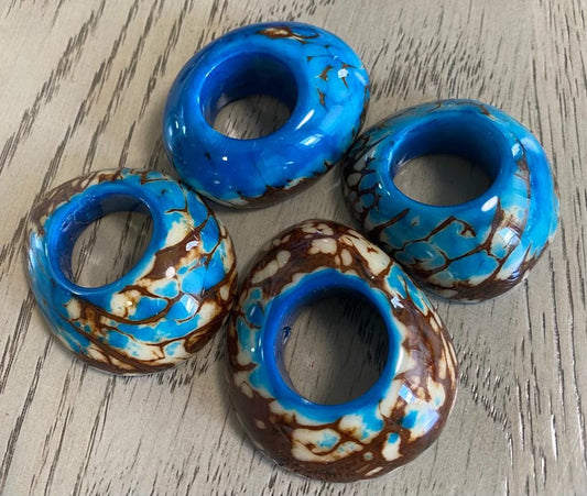 Tagua Thick Hoop Beads. 20 Blue Pieces