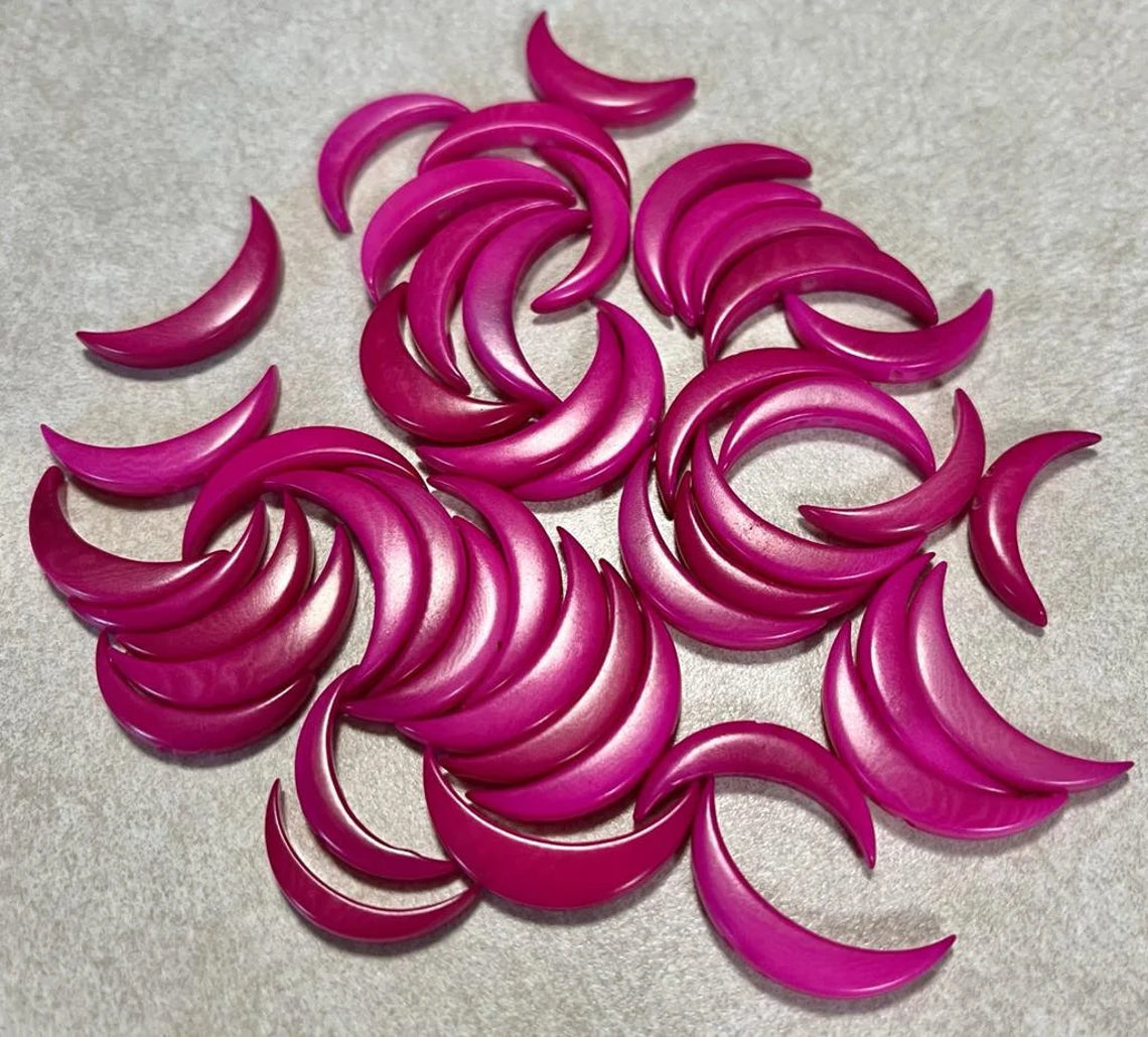 Tagua Crescent Moon Beads. 20 Pink Pieces