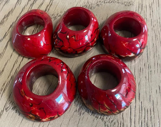 Tagua Thick Hoop Beads. 6 Red Pieces.