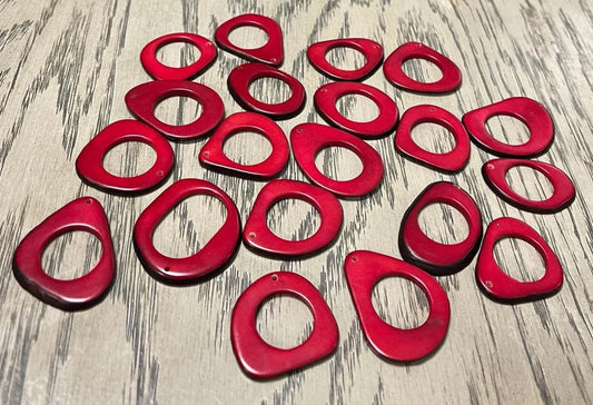 Tagua Hoop Beads. 20 Red Pieces.