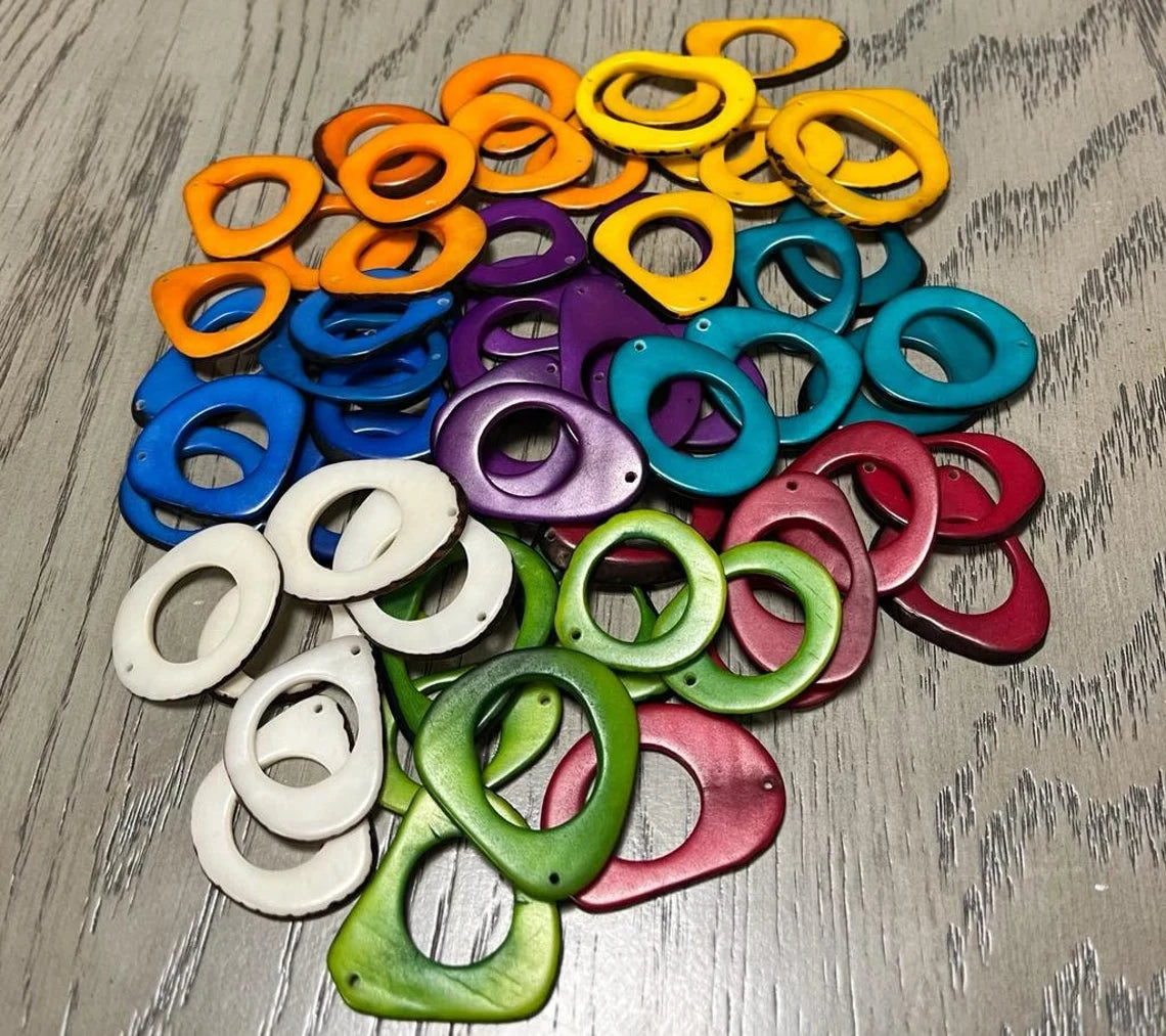Tagua Hoop Beads. 50 Multicolored Pieces.