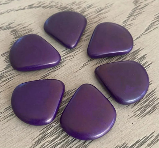 Tagua Teardrop Beads. 6 Purple Pieces