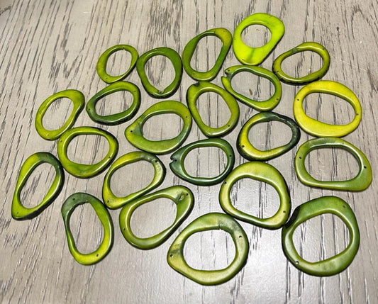 Tagua Hoop Beads. 20 Green Pieces