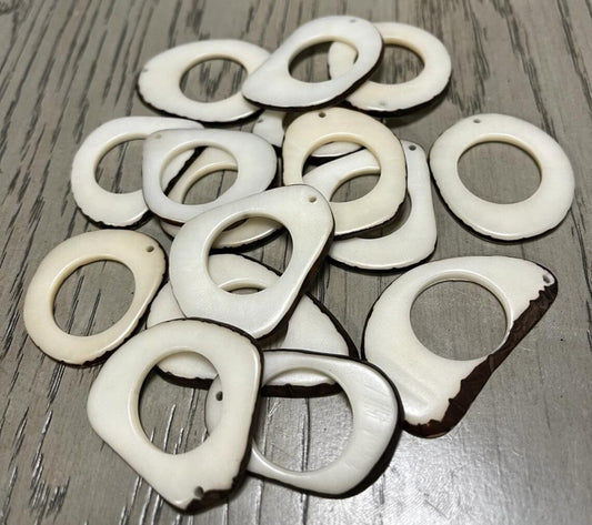 Tagua Hoop Beads. 20 Beige/White Pieces.