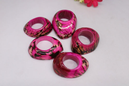 Tagua Thick Hoop Beads. 5 Pink Pieces.