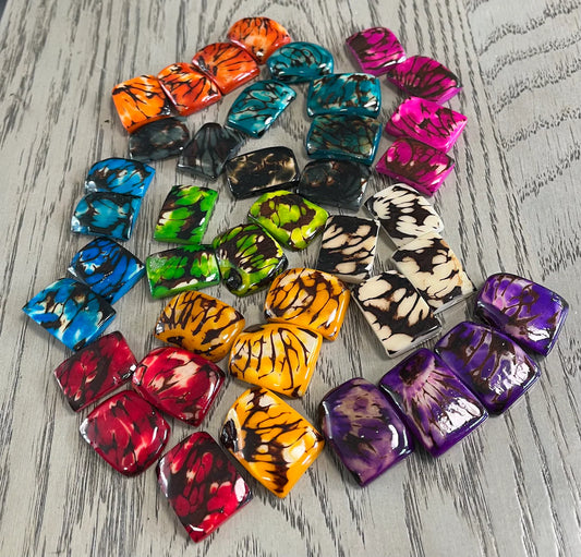 Tagua Rectangle Beads. 40 Multicolored Pieces.