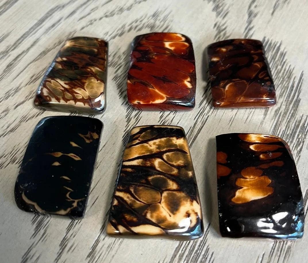 Tagua Rectangle Beads. 6 Brown Pieces