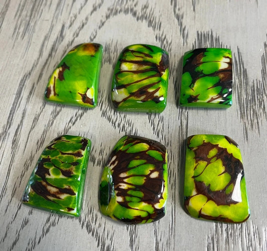 Tagua Rectangles Beads. 10 Green Pieces