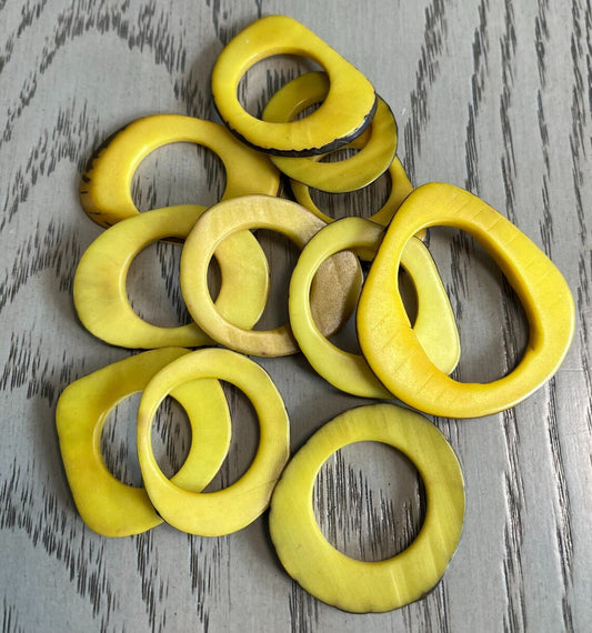 Tagua Hoop Beads. 20 Light Yellow Pieces.