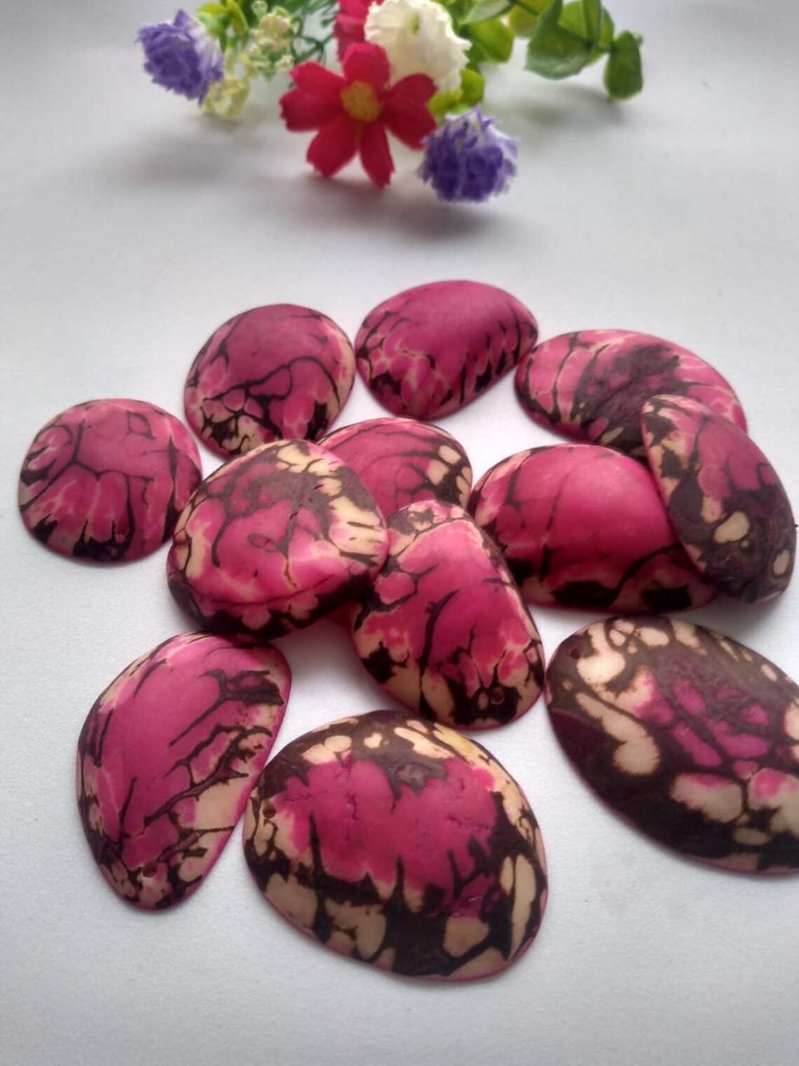 Pink Tagua Oval Beads. Natural Seed from Colombia Rainforest.