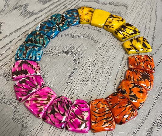 Tagua Rectangle Beads. 20 Multicolored Pieces.