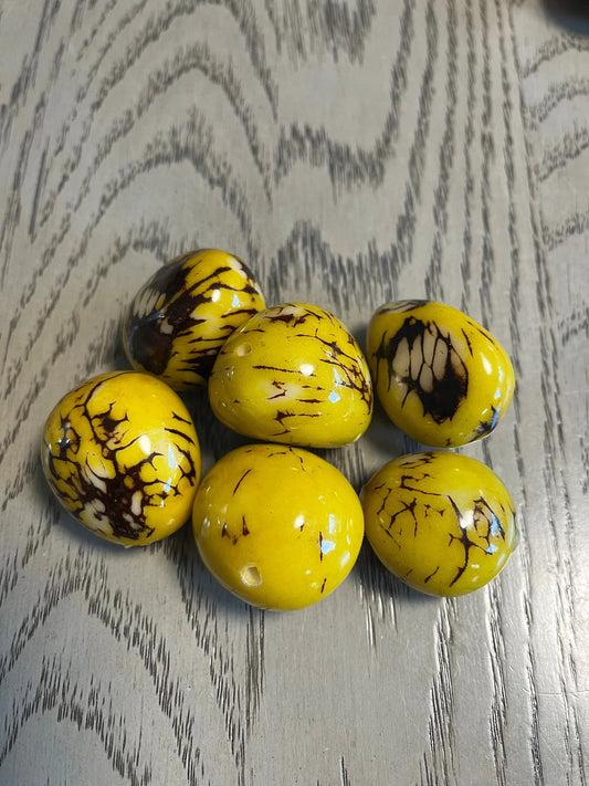 Tagua Beads. 6 Yellow Pieces