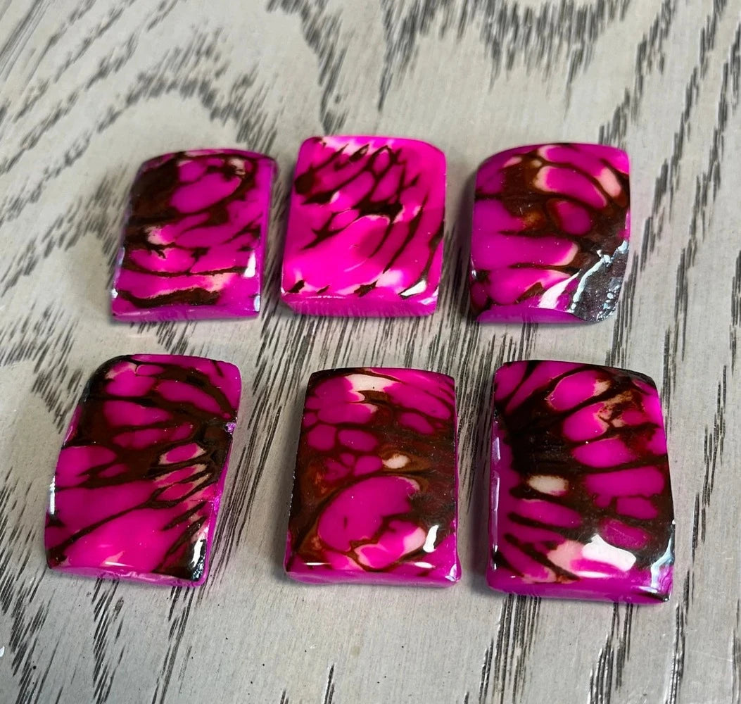 Tagua Rectangle Beads. 6 Pink Pieces