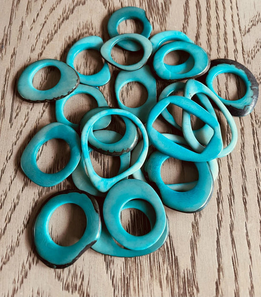 Tagua Hoop Beads. 20 Blue Pieces.
