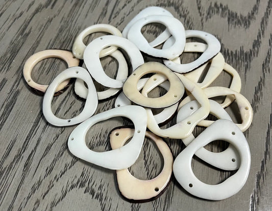 Tagua Hoop Beads. 20 Beige and White Pieces.
