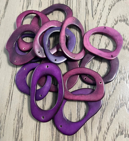 Tagua Hoops Beads. 20 Purple Pieces