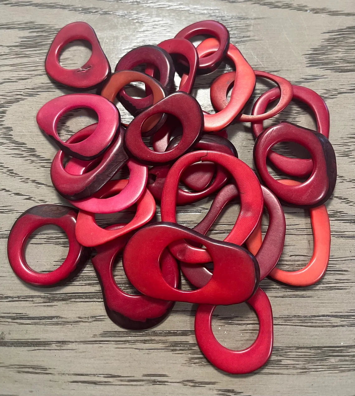Tagua Hoop Beads. 20 Red Pieces