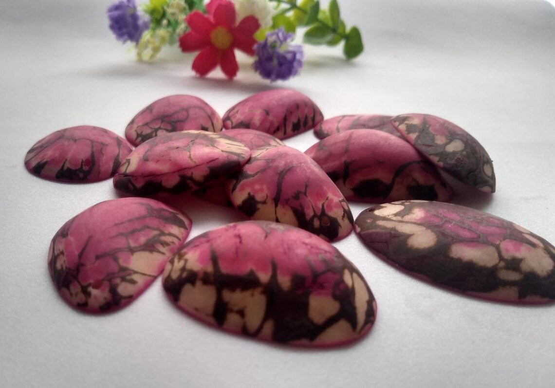 Pink Tagua Oval Beads. Natural Seed from Colombia Rainforest.