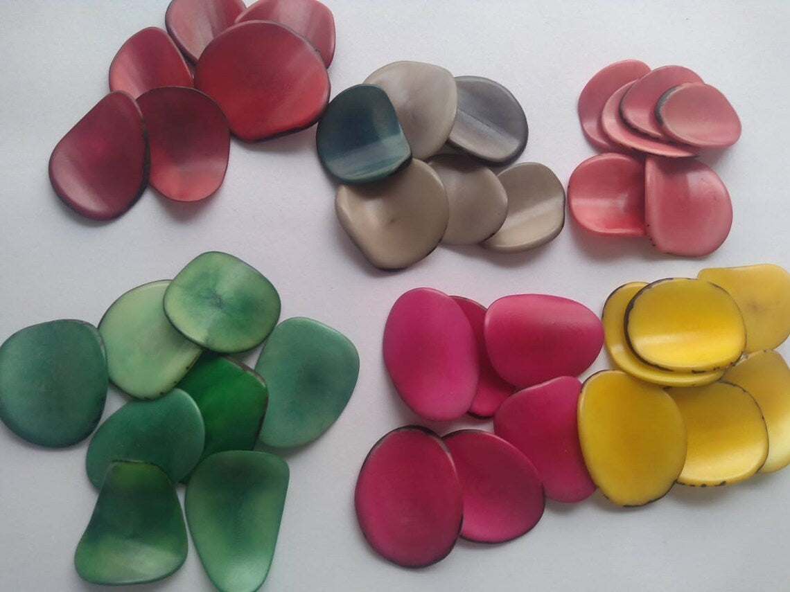 Tagua Chip Slices Beads. 30 Multicolored Pieces