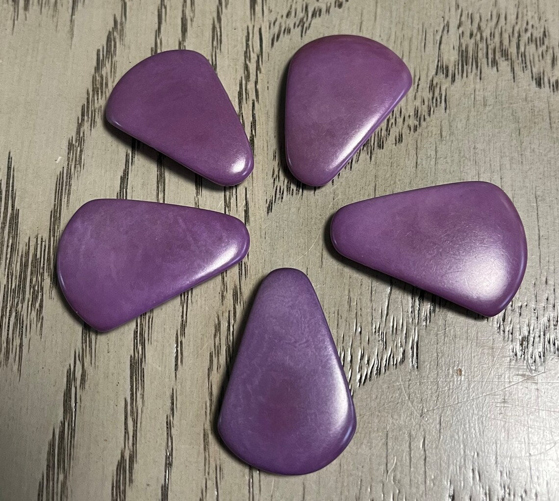 Tagua Triangle Beads. 5 Purple Pieces