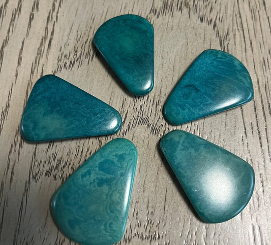 Tagua Triangle Beads. 5 Blue Pieces