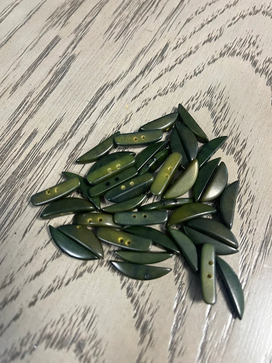 Tagua Crescent Moon Beads. 20 Olive Green Pieces