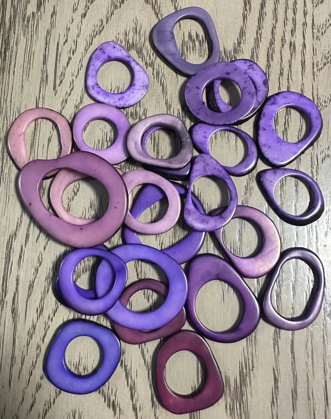 Tagua Hoop Beads. 20 Purple Pieces.