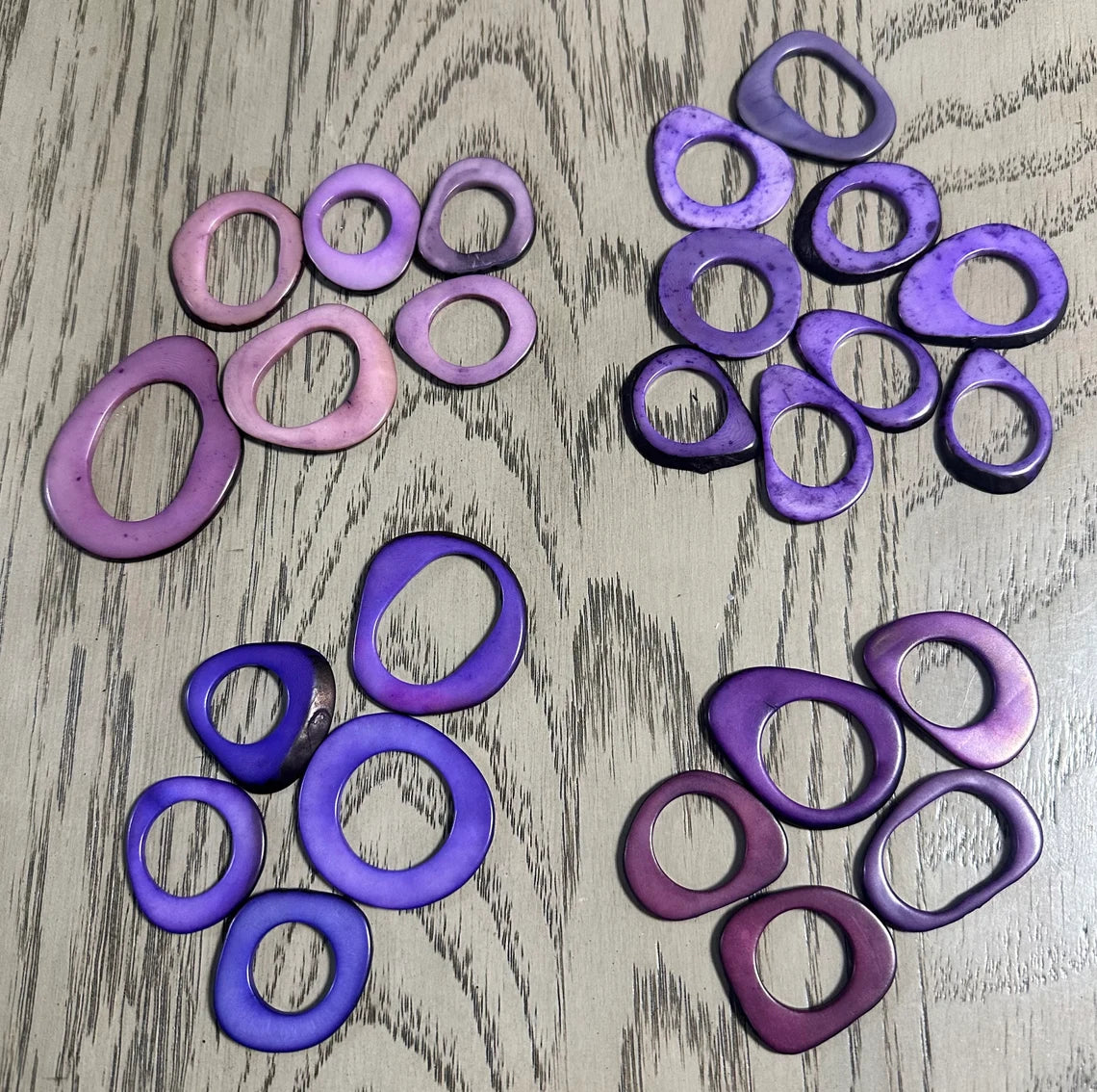 Tagua Hoop Beads. 20 Purple Pieces.