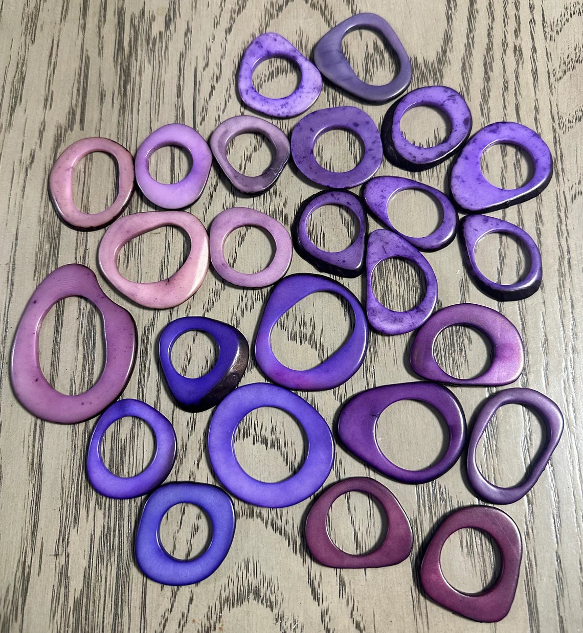 Tagua Hoop Beads. 20 Purple Pieces.