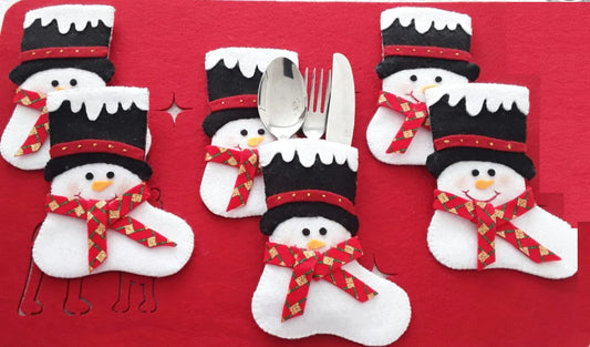 Snowman Christmas Cutlery Holder, Silverware Pouch, Utensil Holders,