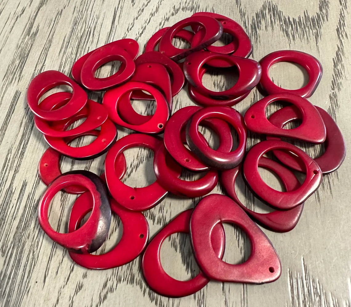 Tagua Hoop Beads. 20 Red Pieces
