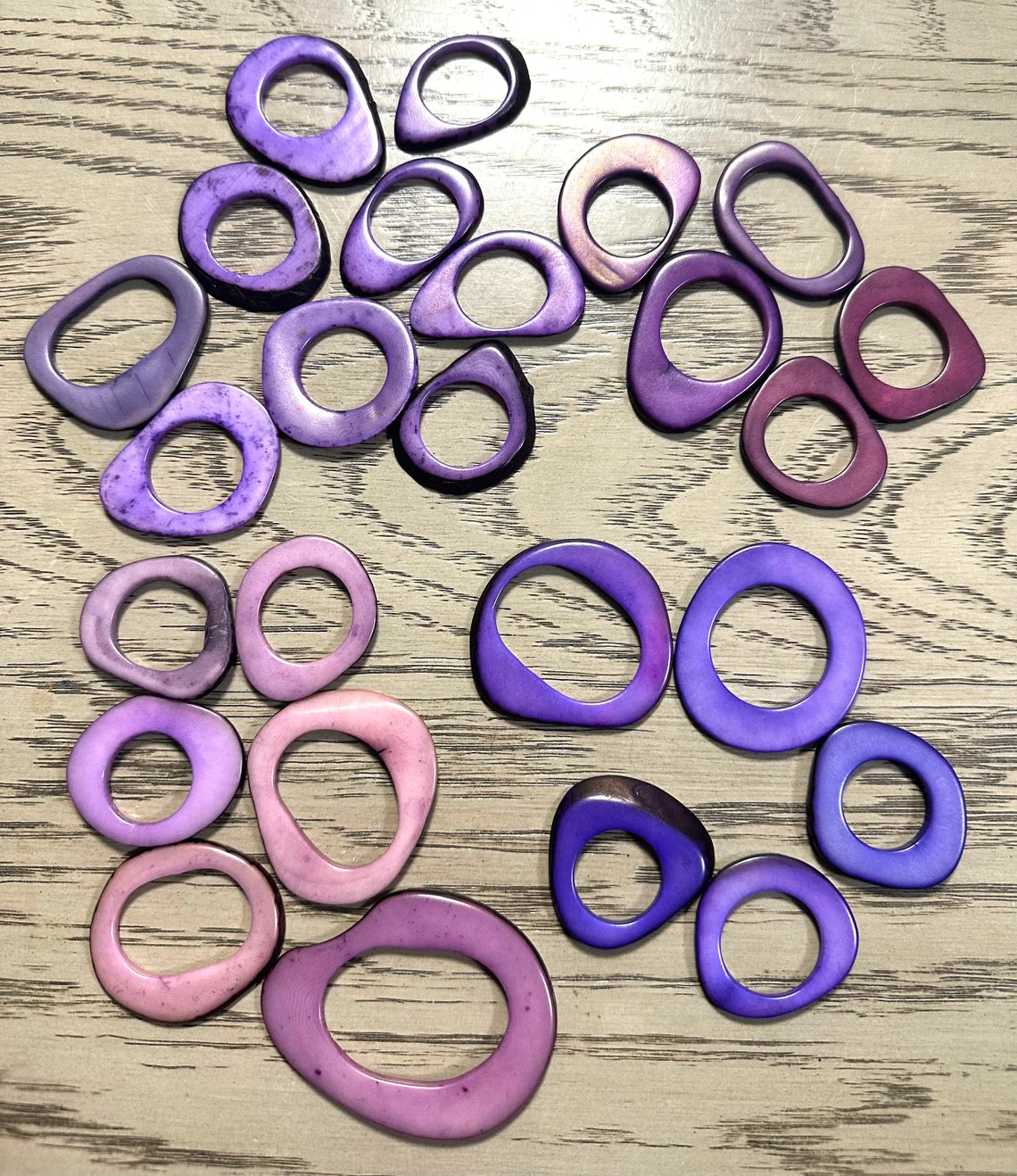 Tagua Hoop Beads. 20 Purple Pieces.