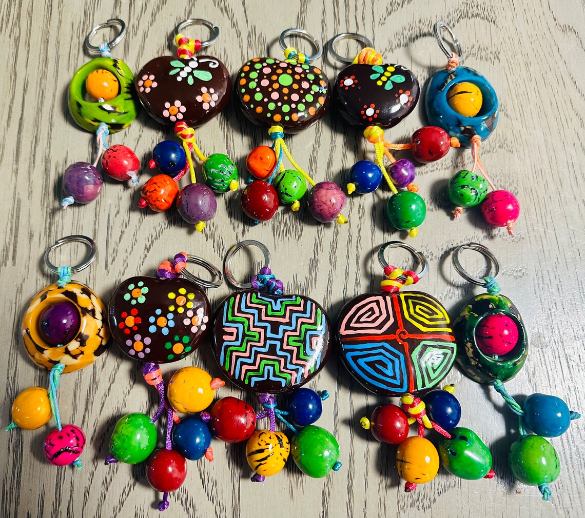 Tagua and Bombona Keychains. Multicolored.