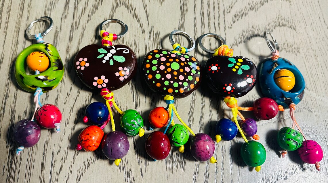 Tagua and Bombona Keychains. Multicolored.