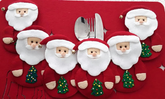Santa Christmas Cutlery Holder, Silverware Pouch,